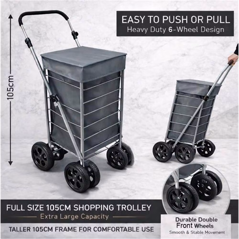 SPETLEK 6 Wheel Folding Shopping Trolley Cart in Grey – 2