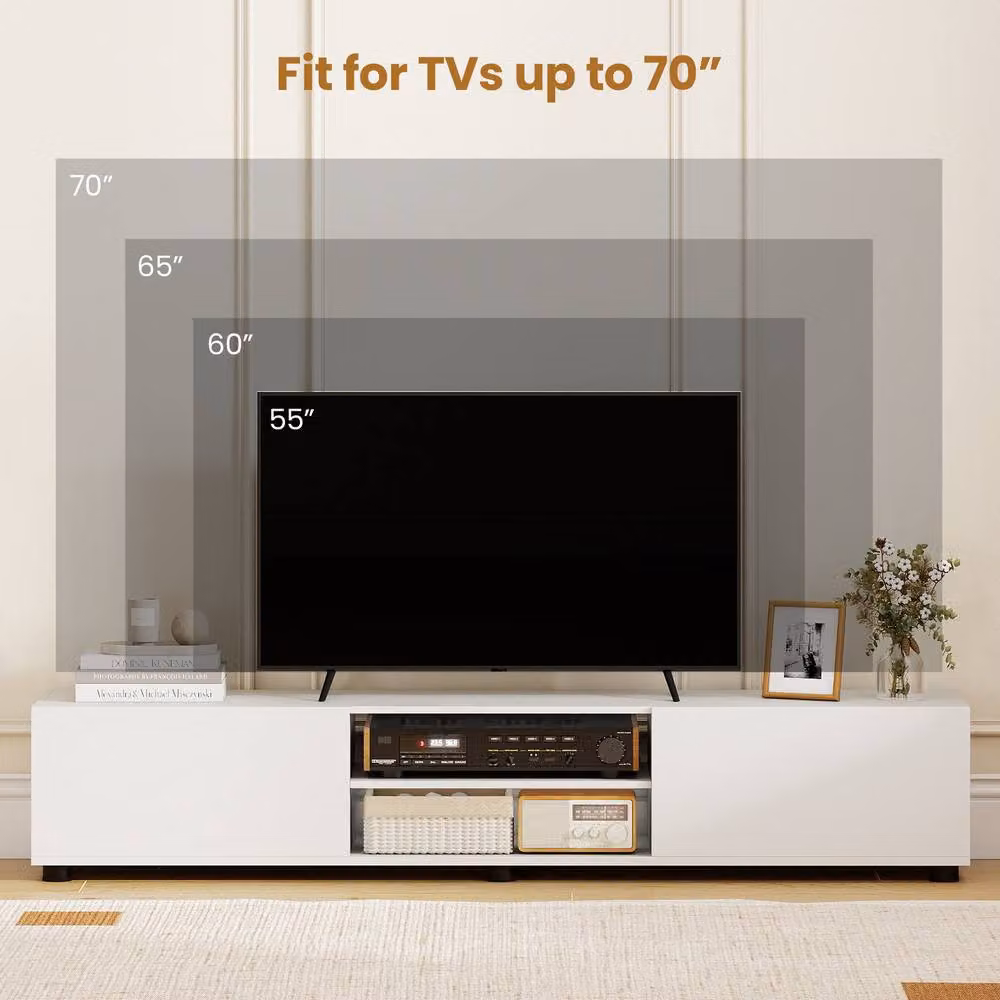 Costway Modern Minimalist TV Stand Entertainment Centre with 2 Doors in White – 2