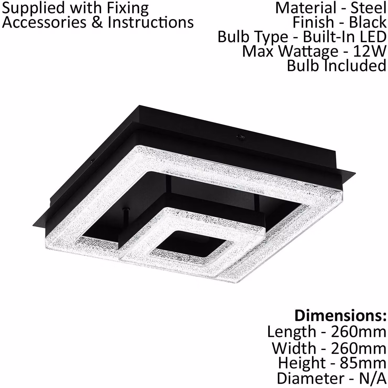 Loops Modern Black LED Flush Ceiling Light with Transparent Crystal Plastic Shade – 2