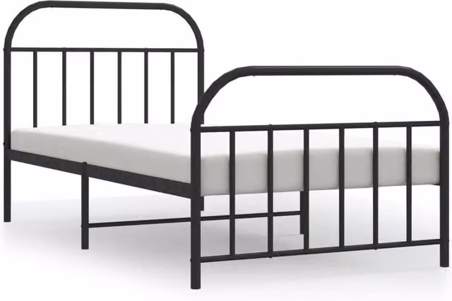 Berkfield Home Metal Bed Frame with Headboard and Footboard in Black, W: 107 cm, L: 203 cm – 1