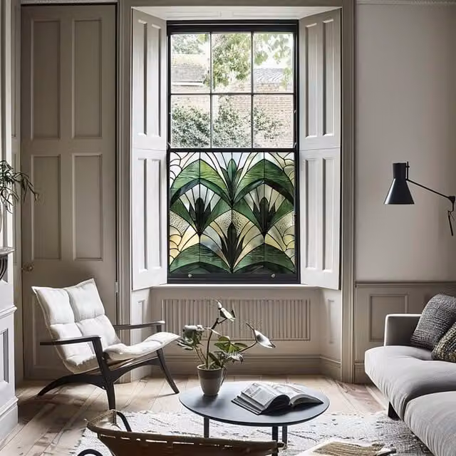 Creative Printing Solutions Art Deco Floral Privacy Window Film, Green, Width: 40 cm