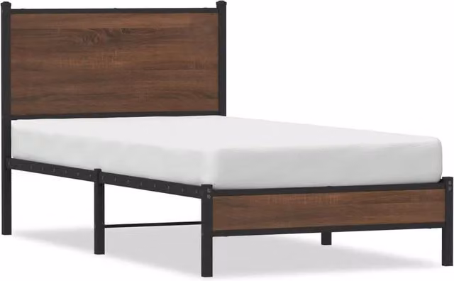 Berkfield Home Metal Bed Frame in Brown Oak, W: 80 cm, L: 200 cm