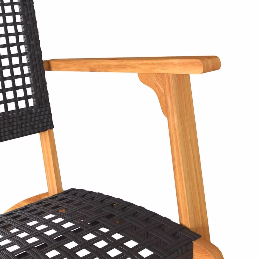Berkfield Home Set of 2 Modern Black Poly Rattan and Acacia Wood Garden Chairs – 8