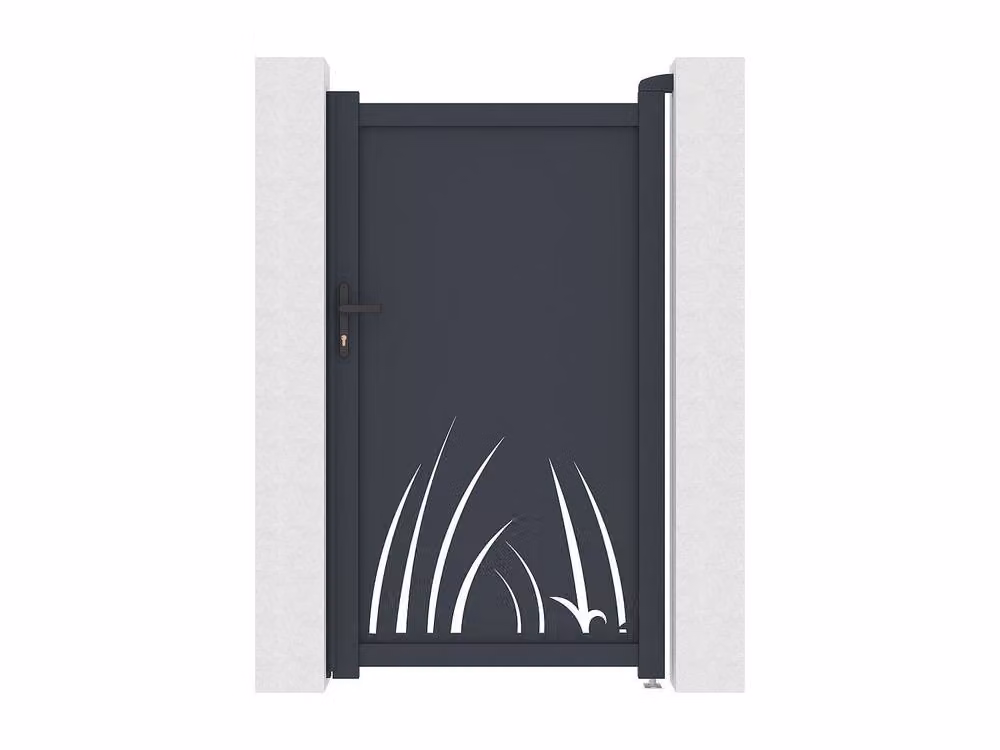 Vente-unique Aluminium Swing Gate with Laser-Cut Floral Pattern, Dark Grey, W103 x H181 cm – 2