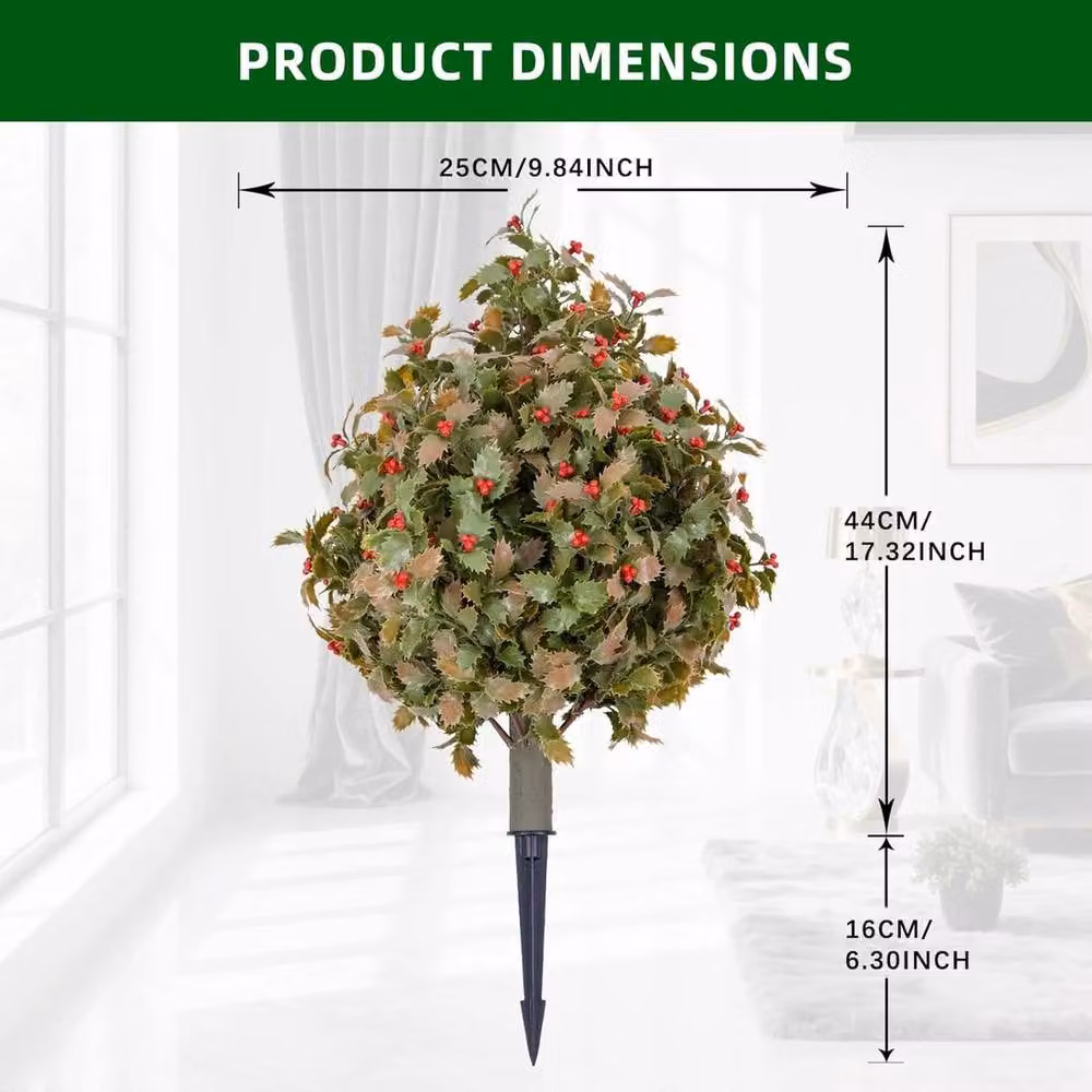 VOGREX 2 Pack Green Multicolour Artificial Topiary Trees, UV Resistant Round Bushes with Metal Stand, H 60 cm x W 60 cm x D 60 cm – 2