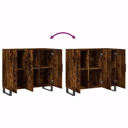 vidaXL Modern Sideboard in Smoked Oak, Brown, W/D/H: 90 x 34 x 80 cm – 3