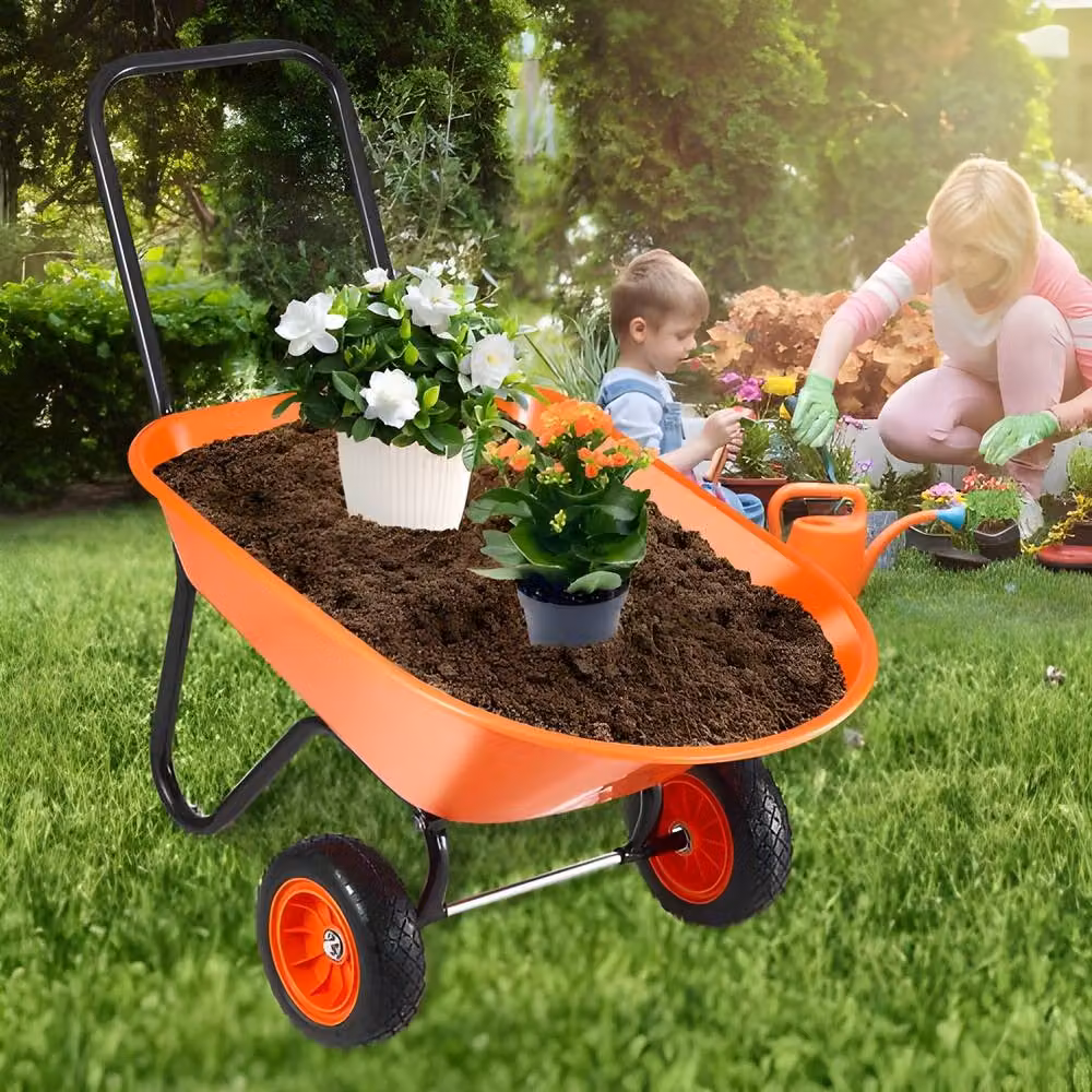 VEVOR Sturdy Metal Garden Dump Cart in Orange, 5 Cu Ft Capacity – 2
