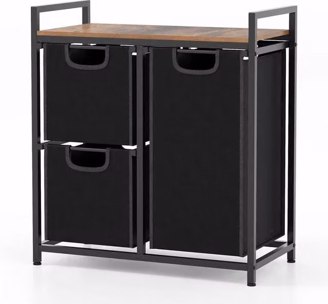 KORVIXA Freestanding Laundry Hamper and Basket Organiser in Black