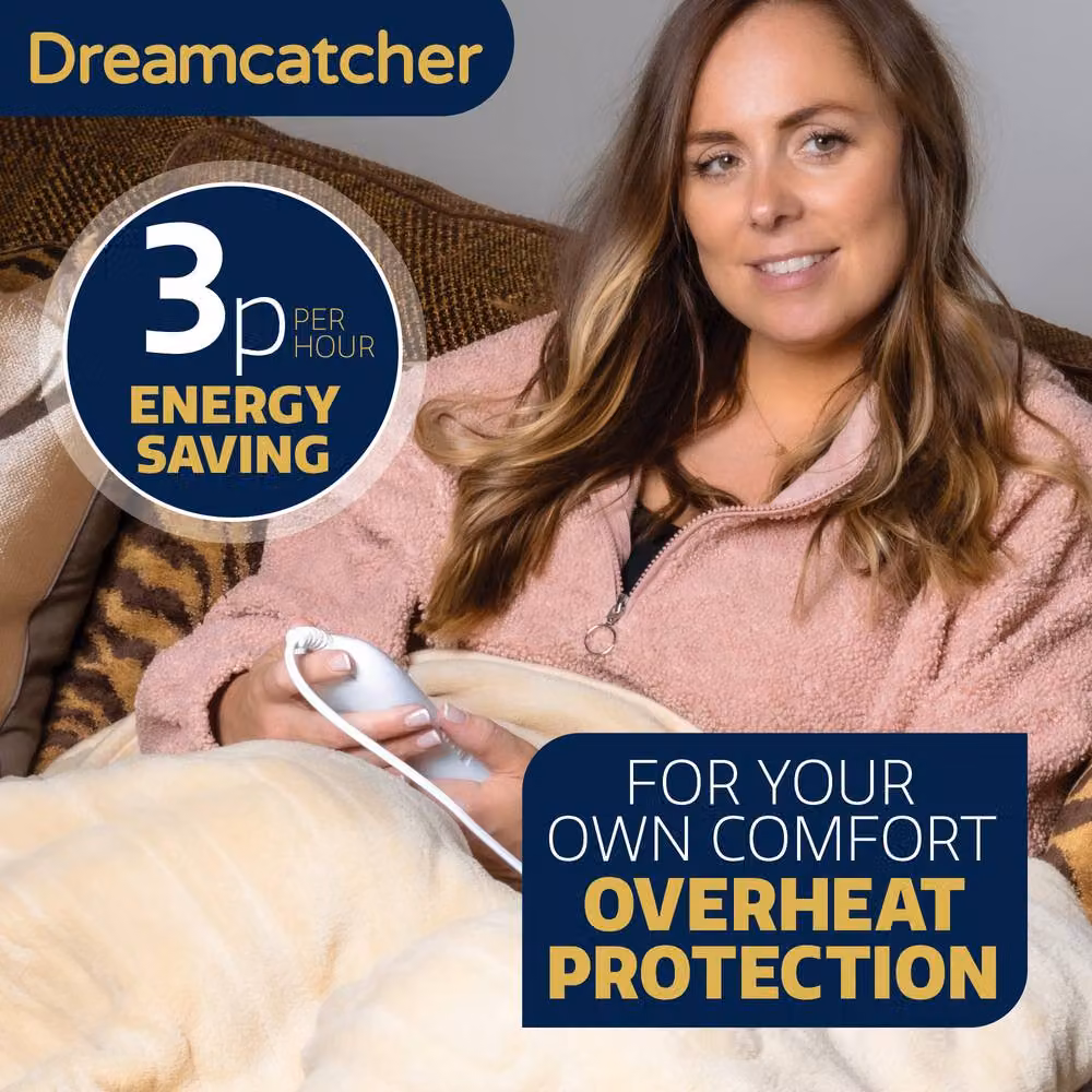Dreamcatcher Cream Fleece Electric Heated Double Throw Blanket with Timer and Overheating Protection – 3