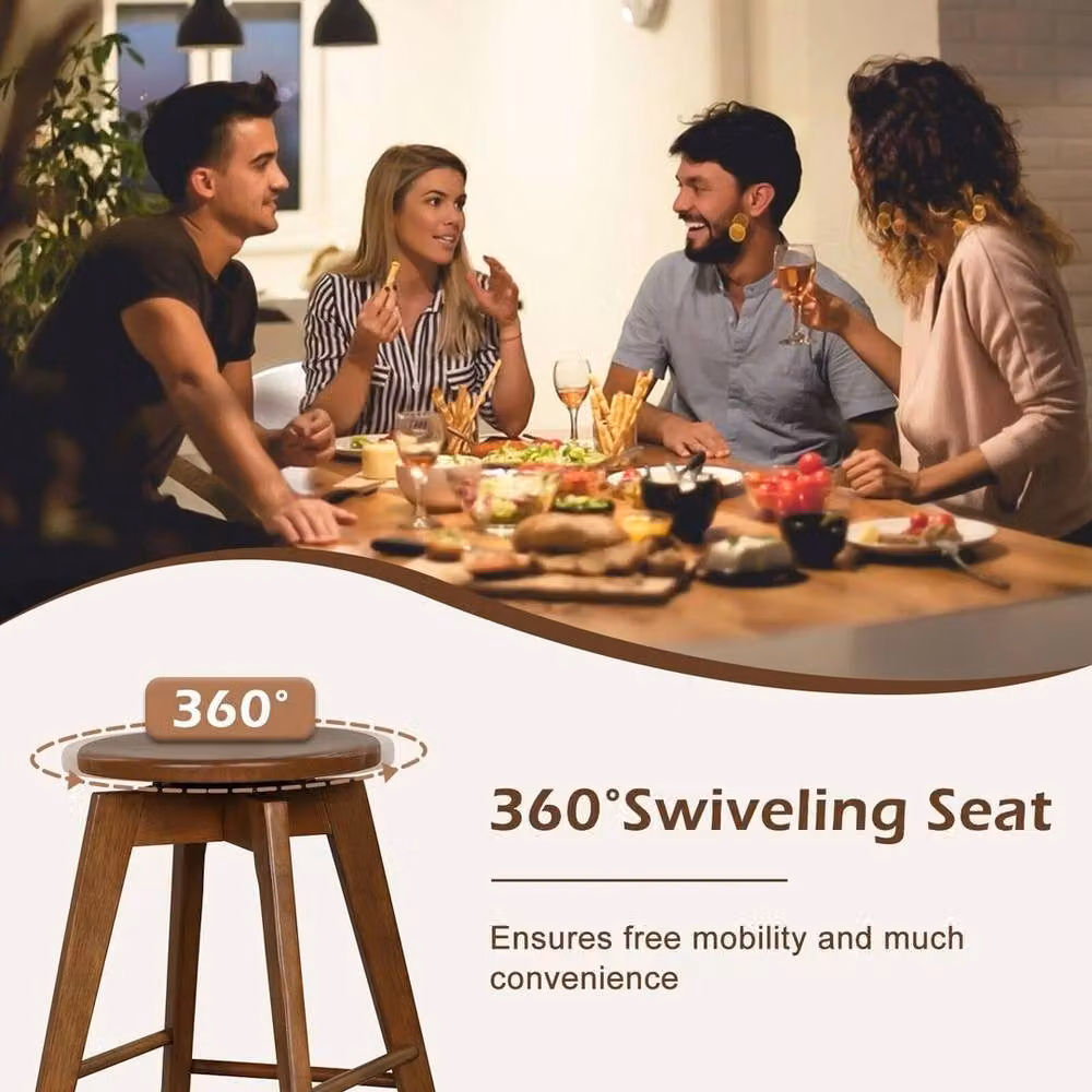 NESTLUNE 2-Pack Brown Rubberwood Counter Height Bar Stools with 360 Degree Swivel – 5
