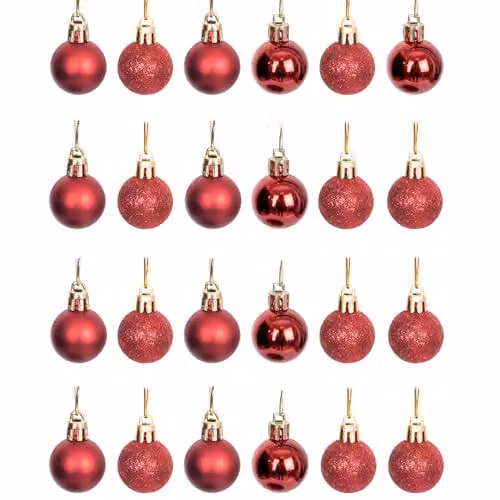 Shatchi 12-piece set of red and silver round plastic Christmas bauble hanging decorations, Diameter: 3 cm – 1