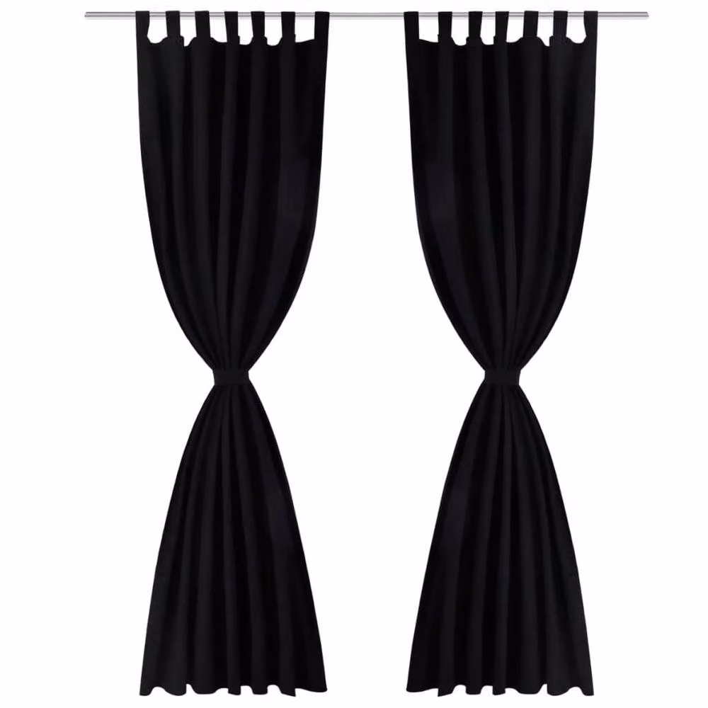 Berkfield Home Black Micro-Satin Curtain Set with Tabs, W: 140 cm, H: 175 cm – 3