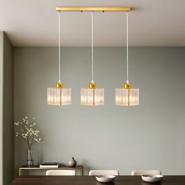 Living Star 3 Light Crystal Pendant Chandelier in Gold and Transparent