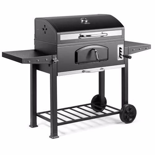 VonHaus Charcoal BBQ with Accessories – XXL American Portable Barbecue Grill and Smoker in Grey and Black – Max Width: 153 cm
