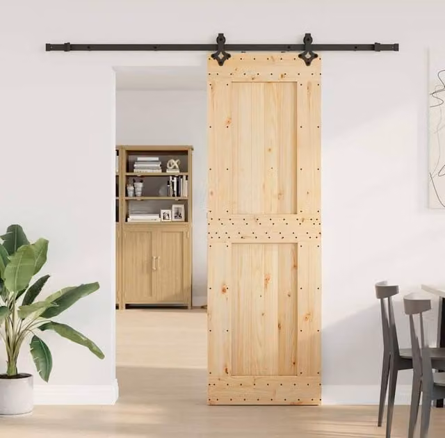 Berkfield Home Modern Sliding Door with Hardware Set in Brown Solid Wood, W: 70 cm, H: 210 cm – 1