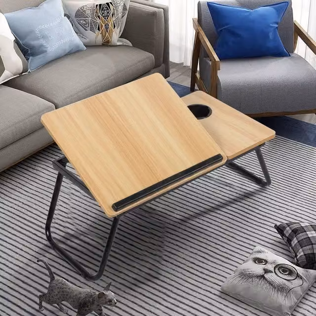 PAWNORA Folding Laptop Table in Brown Walnut with 5 Adjustable Height and Tilt Levels – 1