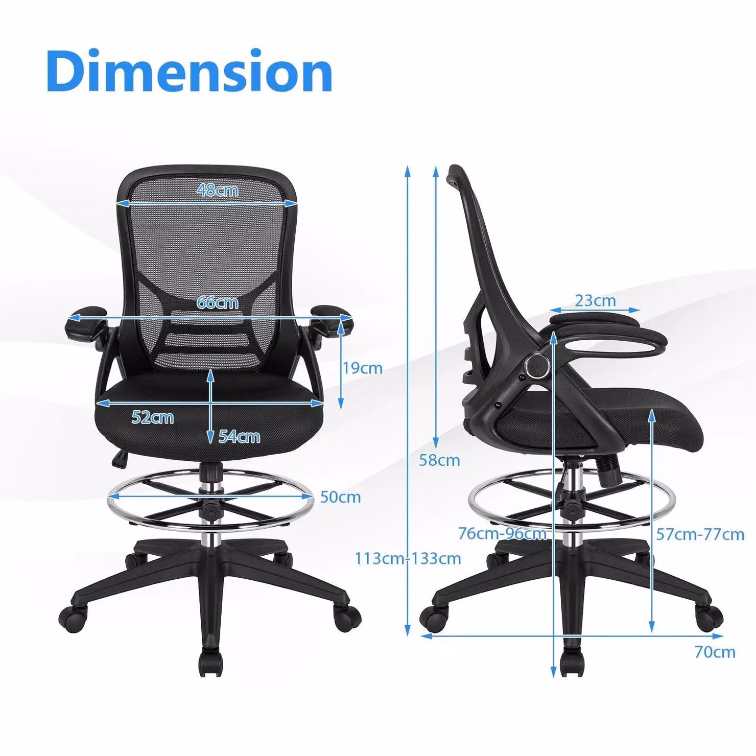 Costway Ergonomic Mid-Back Swivel Drafting Chair with Armrests and Foot Ring in Black – 3