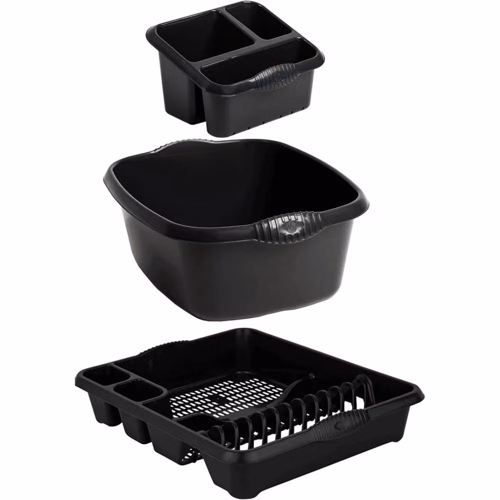 Nordara Black 3-Piece Large Dish Drainer and Sink Tidy Set with Rectangular Bowl and Cutlery Holder – 2