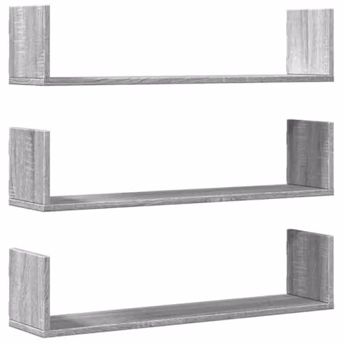 vidaXL Set of 3 Wall Mounted Shelves in Grey Sonoma, W: 80 cm, D: 18 cm, H: 18 cm