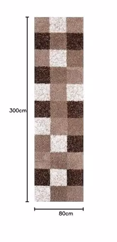 THE RUGS Modern Checked High Pile Shaggy Area Rug, Brown, W/D/H: 80 x 300 cm – 2