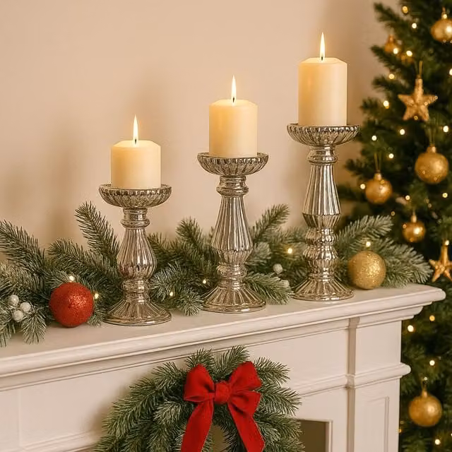 Marco Paul 3-Piece Modern Staggered Pillar Candle Holder Set in Silver – 1