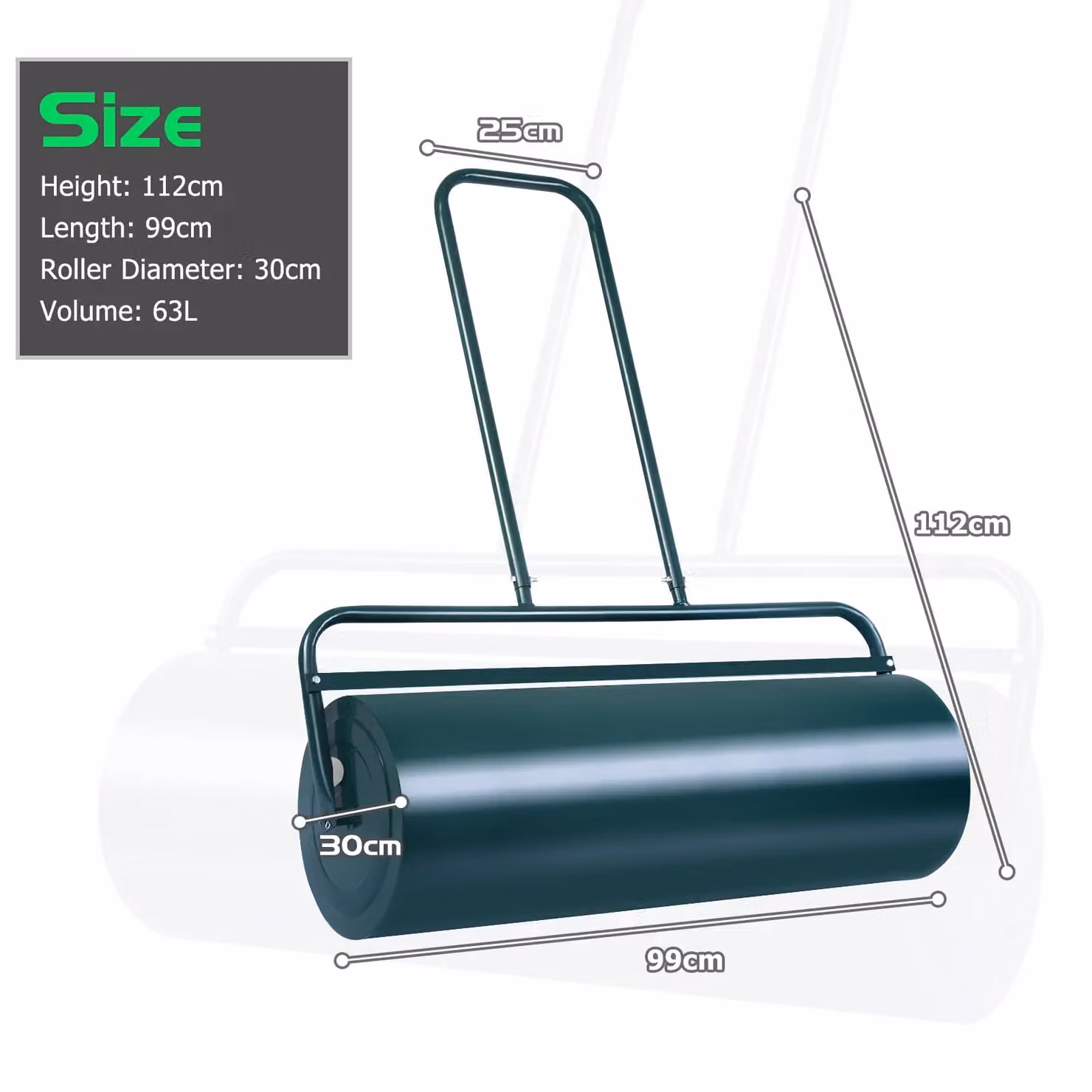 Gymax Lawn Roller with U-Shaped Handle, 63L Capacity, Dark Green – 2