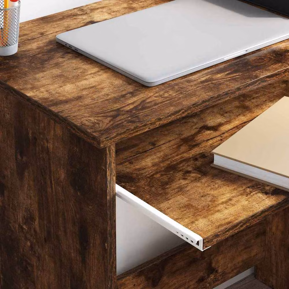 Berkfield Home Smoked Oak Computer Desk in Brown – 4