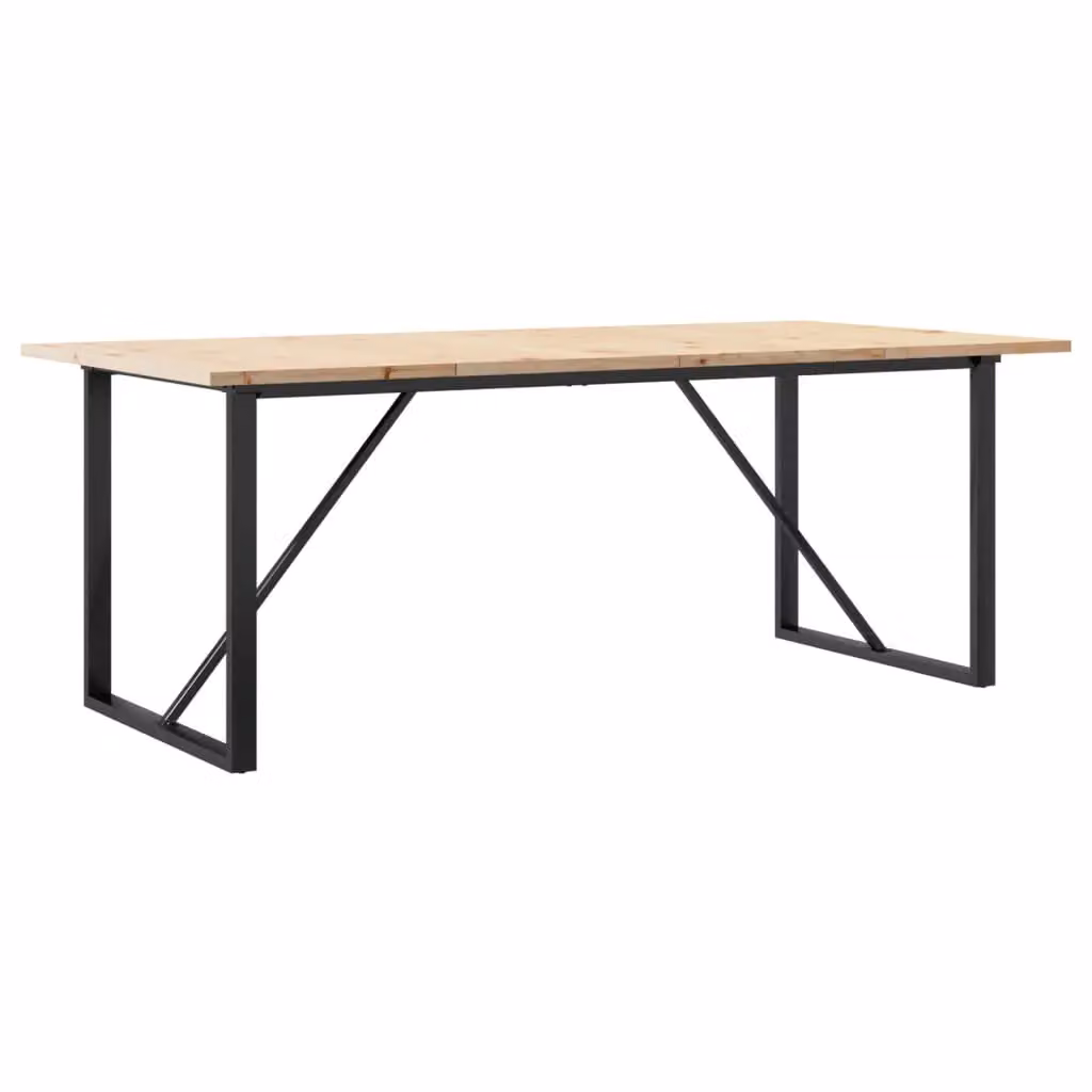 Berkfield Home O-Frame Rectangular Dining Table in Brown Solid Pine and Steel, W: 200 cm, D: 100 cm, H: 75.5 cm – 2