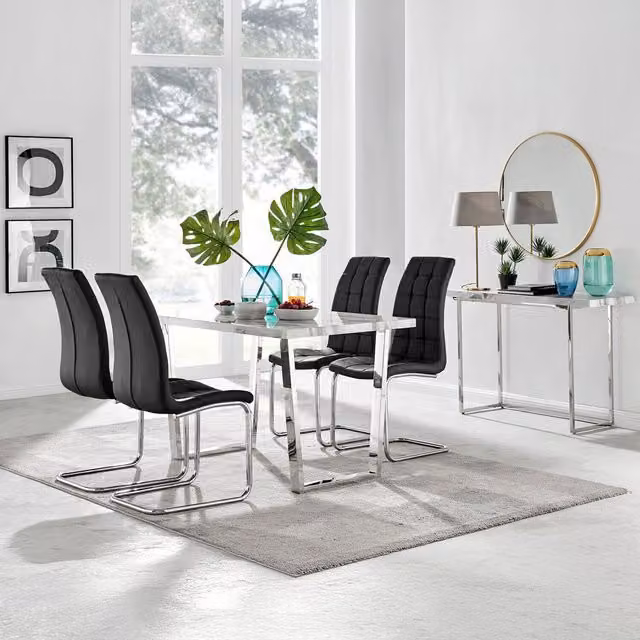 FurnitureboxUK Kylo White Marble Effect Dining Table and 4 Murano Chairs in Black