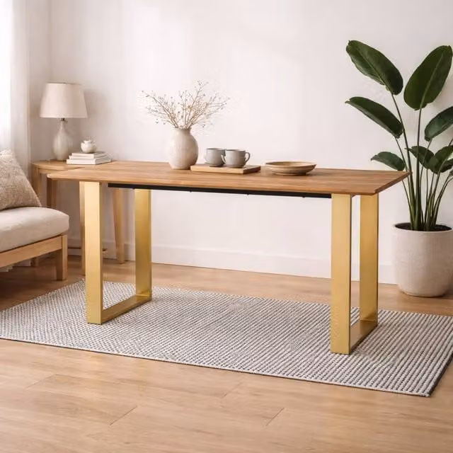 Wyld Haus Sazzuma Rectangular Dining Table with Wood and Metal Construction in Sand and Brown, W/D/H: 180 x 90 x 90 cm