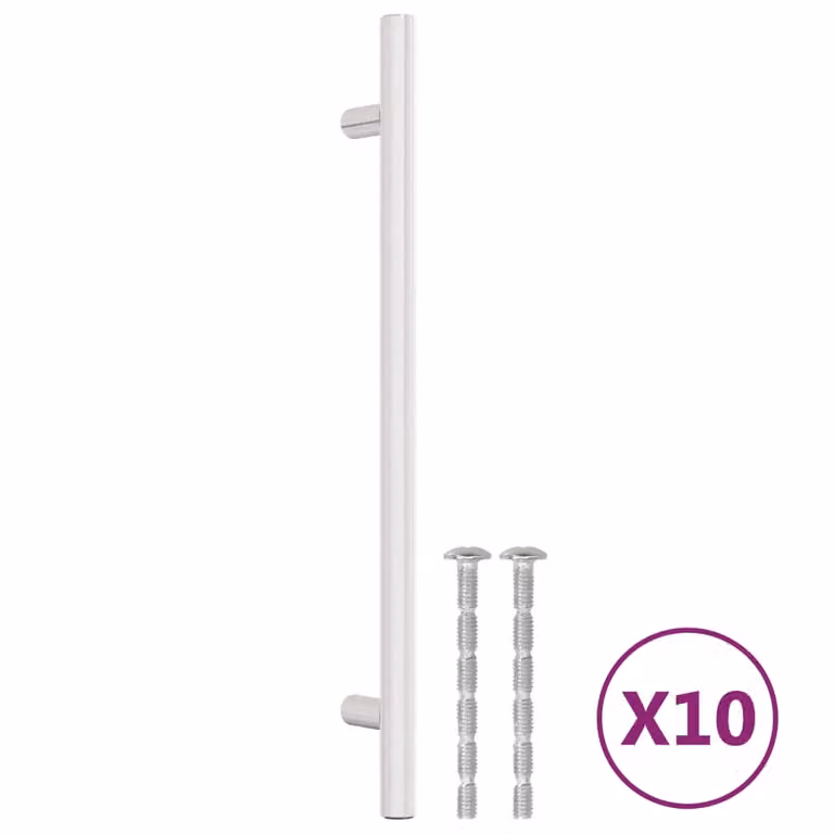Berkfield Home 10 pack of silver brushed stainless steel bar cabinet handles, Length: 19.2 cm