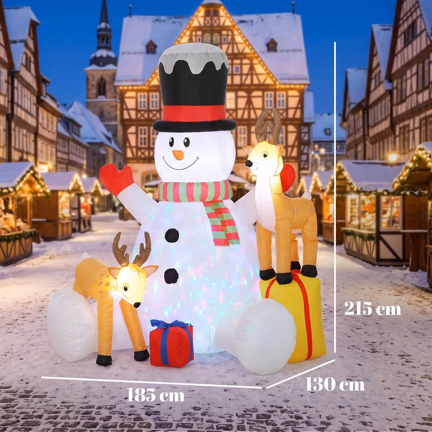 Outsunny 7ft Giant Christmas Inflatable Snowman with 2 Reindeer and LEDs, White and Brown Outdoor Blow Up Decoration – 3