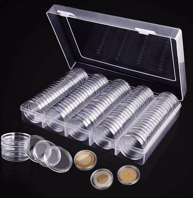 FLAVORA 100-Piece Round Coin Capsule Storage Holder Box in Transparent Acrylic – 1