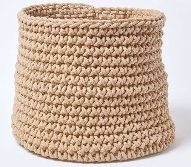 Homescapes Beige Cotton Knitted Round Storage Basket with Handles, W: 42 cm, H: 37 cm – 1