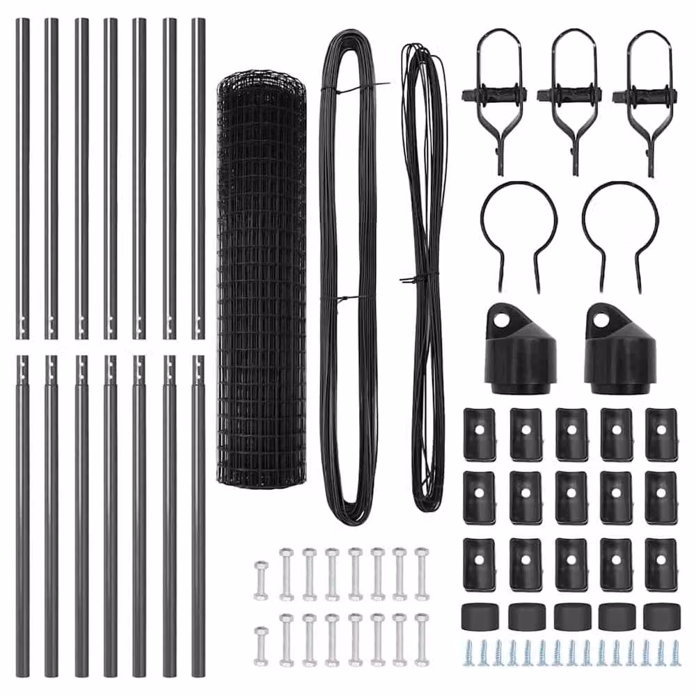 Berkfield Home Euro Fence with 7 Round Posts, Grey Galvanised Steel, W: 10 m, H: 1 m – 5