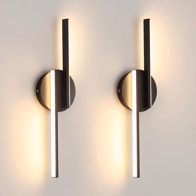 Pheashine Modern Linear LED Wall Sconces 2 Pack, Black, 16W, 3000K Warm White