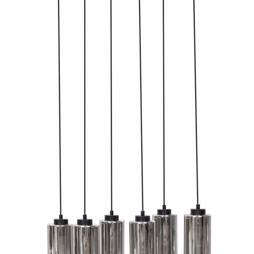 Wyld and Coco 6-Light Industrial Suspended Pendant Lamp with Grey Smoked Glass Shades and Black Metal Base – 2