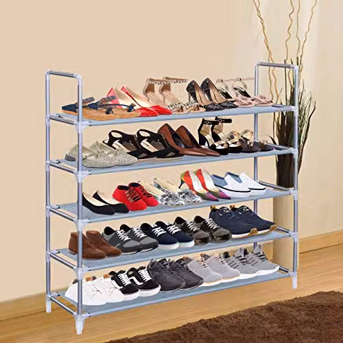 AMOS 5 Tier Extendable Shoe Rack with Waterproof Non-Woven Fabric Shelves, Grey – 2