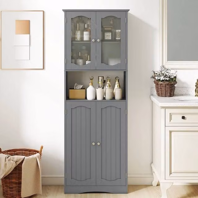 SPETLEK Tall Narrow Bathroom Storage Cabinet in Grey