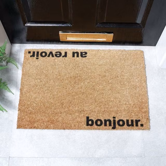 Artsy Mats Bonjour, Au Revoir Doormat, Brown, Coir and Natural Rubber, Non-slip and Weatherproof