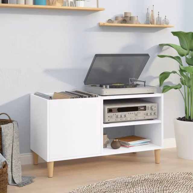Berkfield Home Classic Record Cabinet in White, W: 84.5 cm, D: 38 cm, H: 48 cm – 1