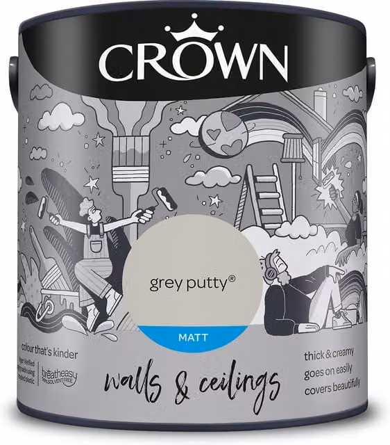 Crown Matt Emulsion Wall and Ceiling Paint in Grey Putty
