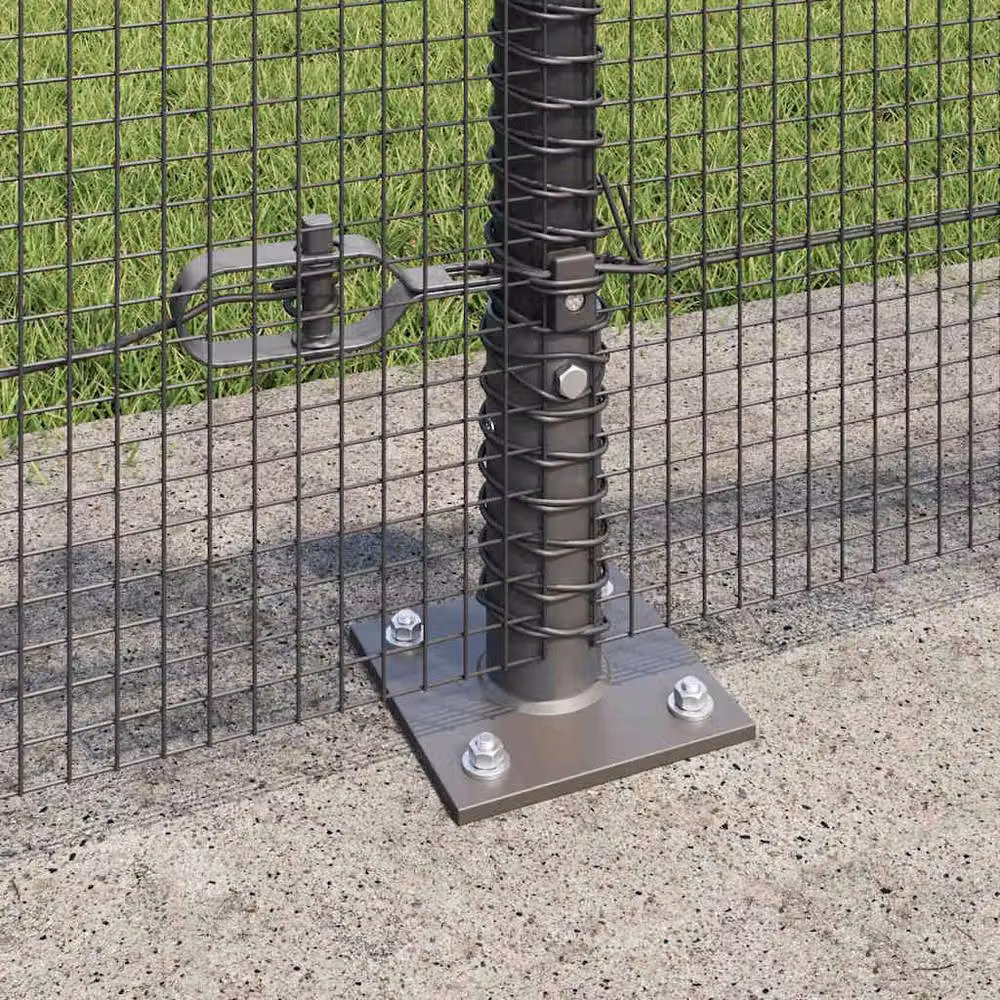 Berkfield Home Modern Welded Wire Fence with 7 Flanged Posts, Grey Steel, W: 10 m, H: 0.6 m – 4