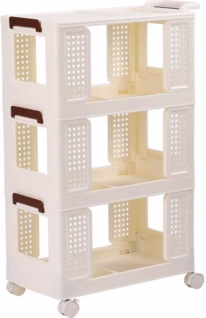 Livingandhome White Folding Plastic Storage Cart