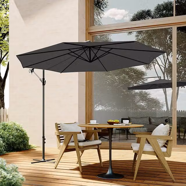 Livingandhome Black Outdoor Garden Sunshade Parasol with Metal Cross Base