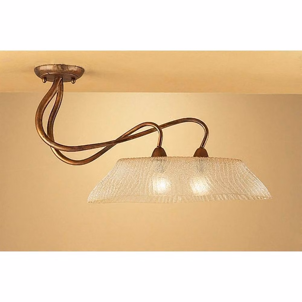 Netlighting Tentacle 2-Light Ceiling Lamp in Rustic Gold with Amber Glass Shades, E14 – 2