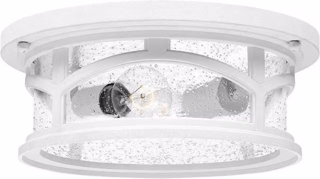 Netlighting Marblehead Outdoor 2 Light Flush Mount Ceiling Lamp in White with Transparent Glass, IP44, E27