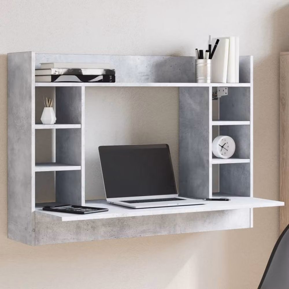 Berkfield Home Wall-Mounted Floating Writing Desk in Concrete Grey, W/D/H: 105 x 48 x 75 cm – 2