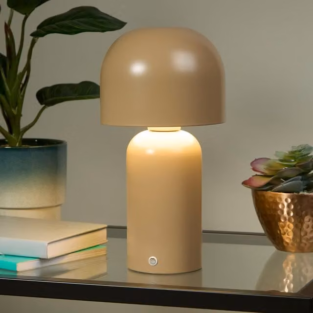 Lighting Collection Portable Dimmable LED Mushroom Table Lamp in Taupe and Beige