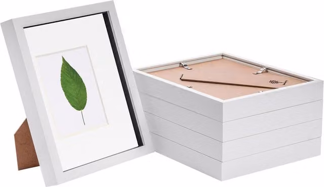 Nicola Spring Pack of 5 White Rectangular 3D Box Photo Frames with Glass and Plastic, W/D/H: 25.4 x 20.32 x 5.0 cm
